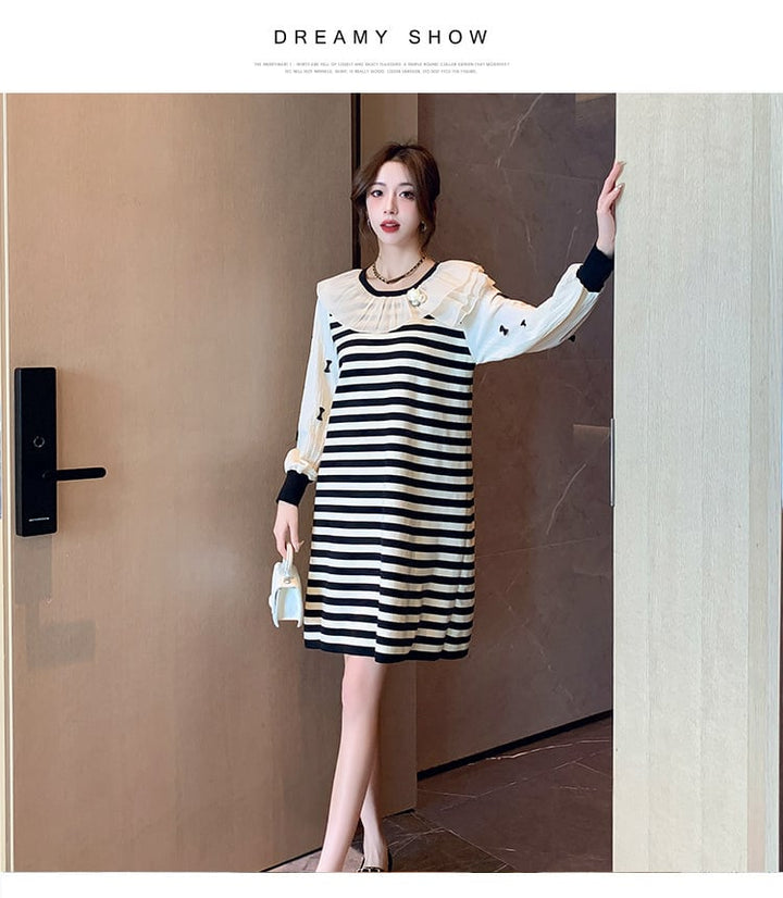 【dress】気質満点大人可愛いボーダー柄ニットワンピース　M17500