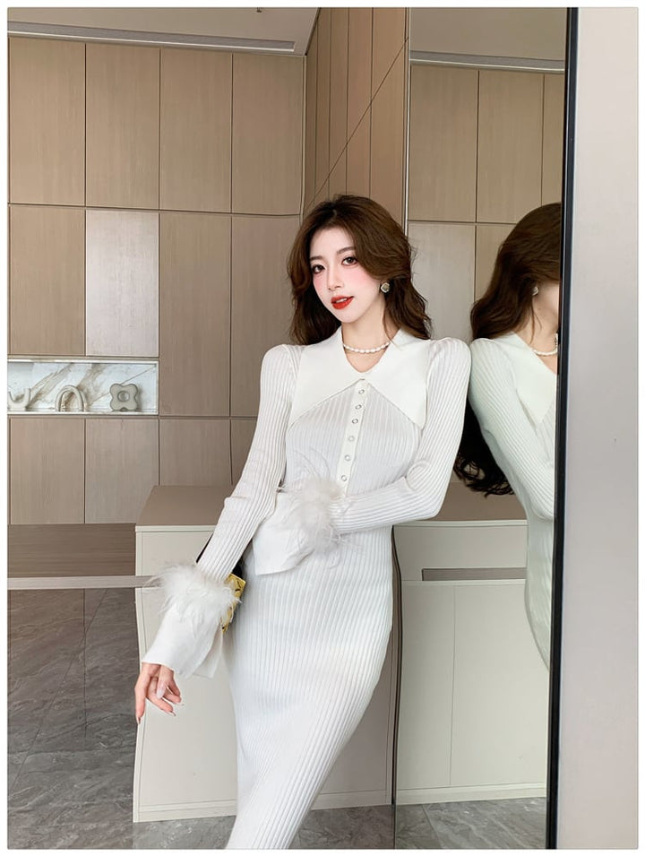【dress】POLOネック袖ファーニットワンピース　M18007