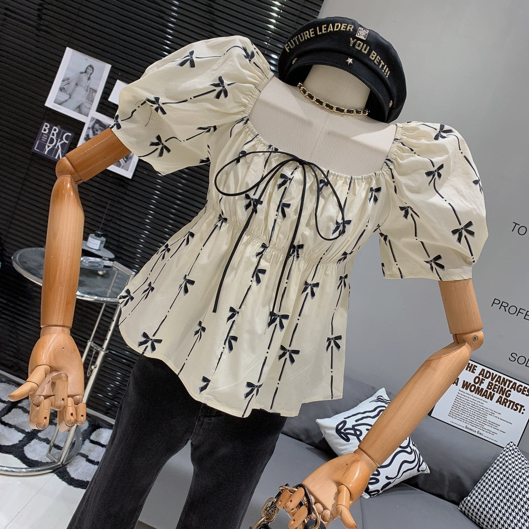 【tops】リボンプリントトップス　M25274