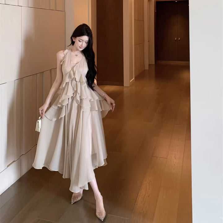【dress】ホルターネックフレアワンピース Q8314