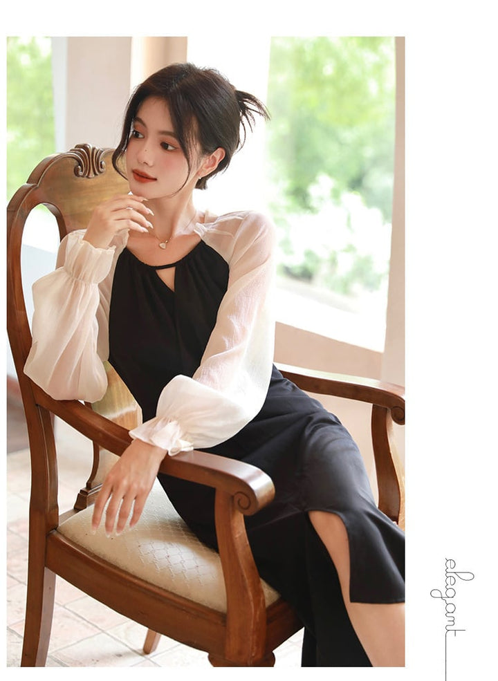 【dress】おしゃれ大人気切り替えデートワンピース着瘦せ　M17082