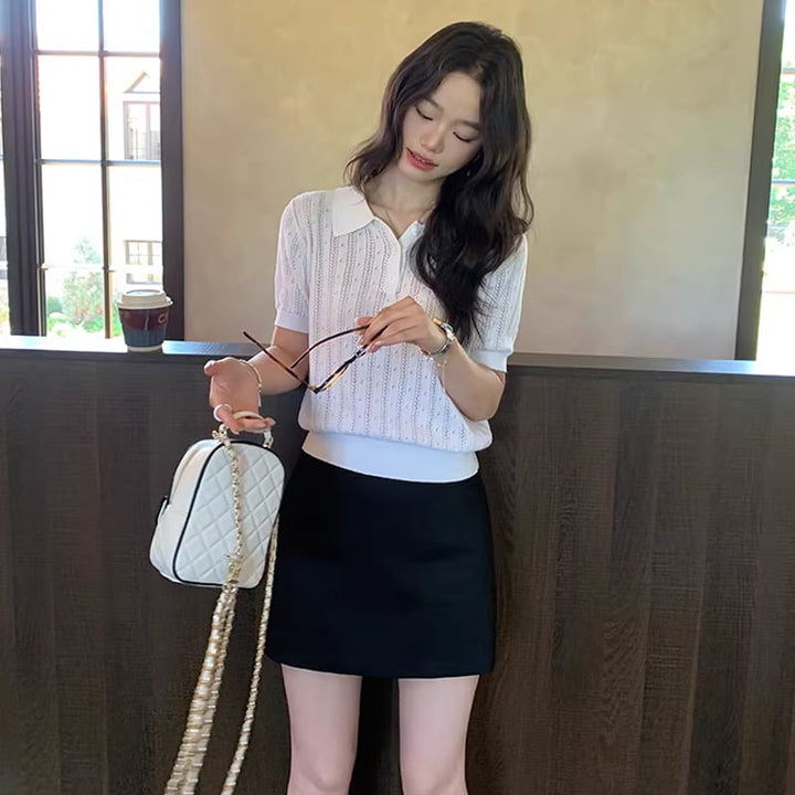 【tops】半袖ニットポロシャツ Q8311