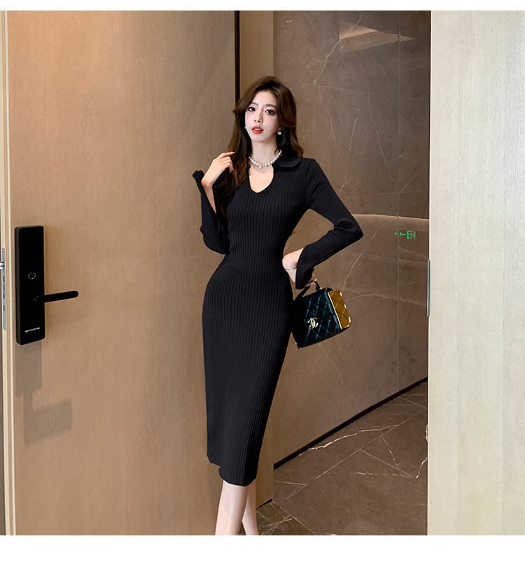【dress】スリットニットワンピース　M19327