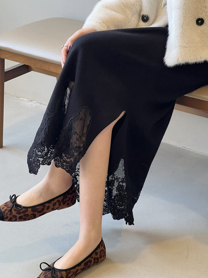 【bottoms】レースドッキングニットスカート　N2898