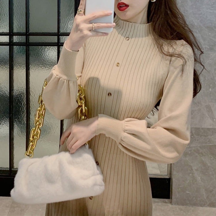 【dress】ボタンデザインニットワンピース　M26867