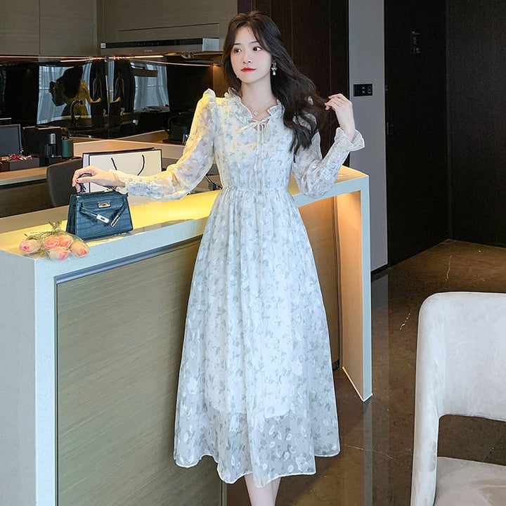 【dress】早い者勝ちVネック一目惚れ清新花柄ワンピース　M17030