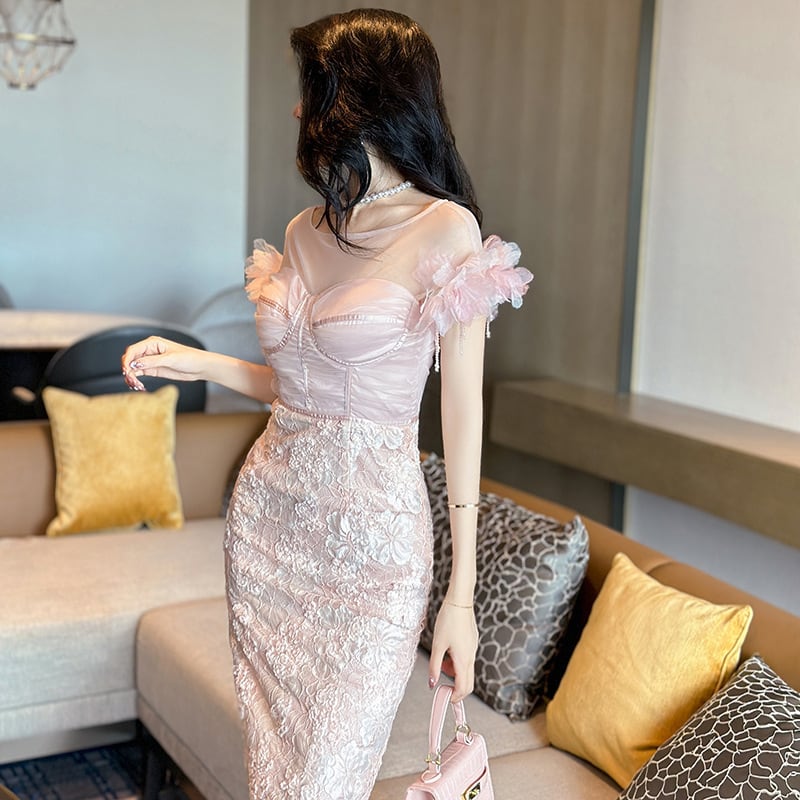 【dress】レース切り替えワンピース　M23077