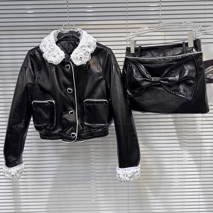 【outer】レースドッキングPU中綿ジャケット Q7336