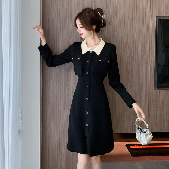 【dress】おしゃれ！エレガント切り替えニットワンピース　M17670
