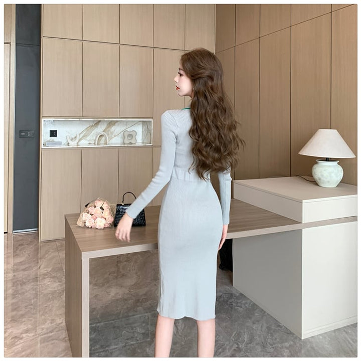 【dress】ボタンデザインニットワンピース　M18294