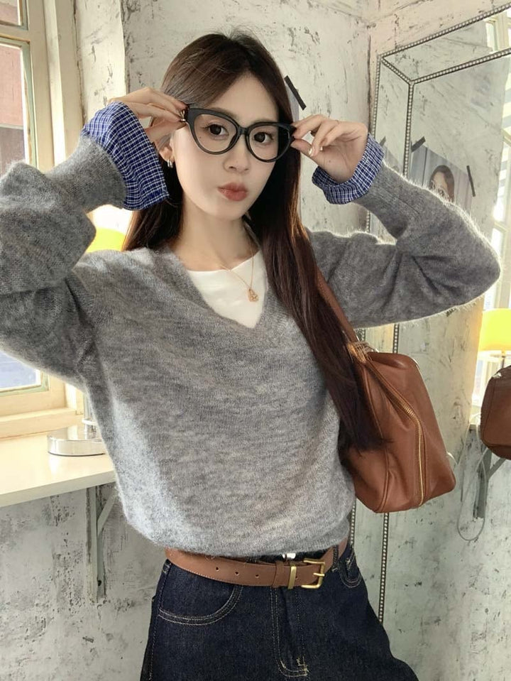 【tops】切り替えニットセーター　M27498