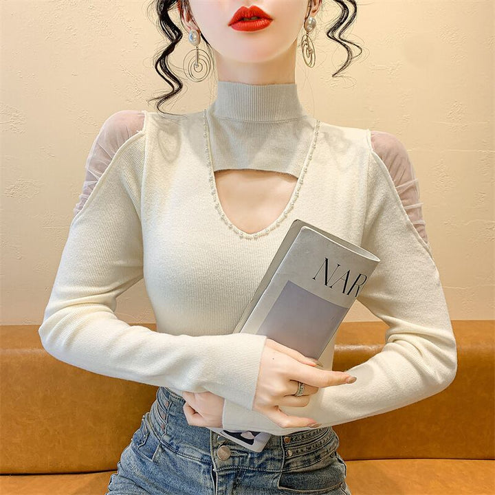【tops】シースルーショルダーニットトップス　M28082