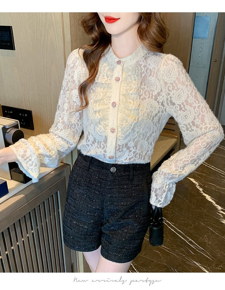【tops】フリルレースシャツトップス　M26524