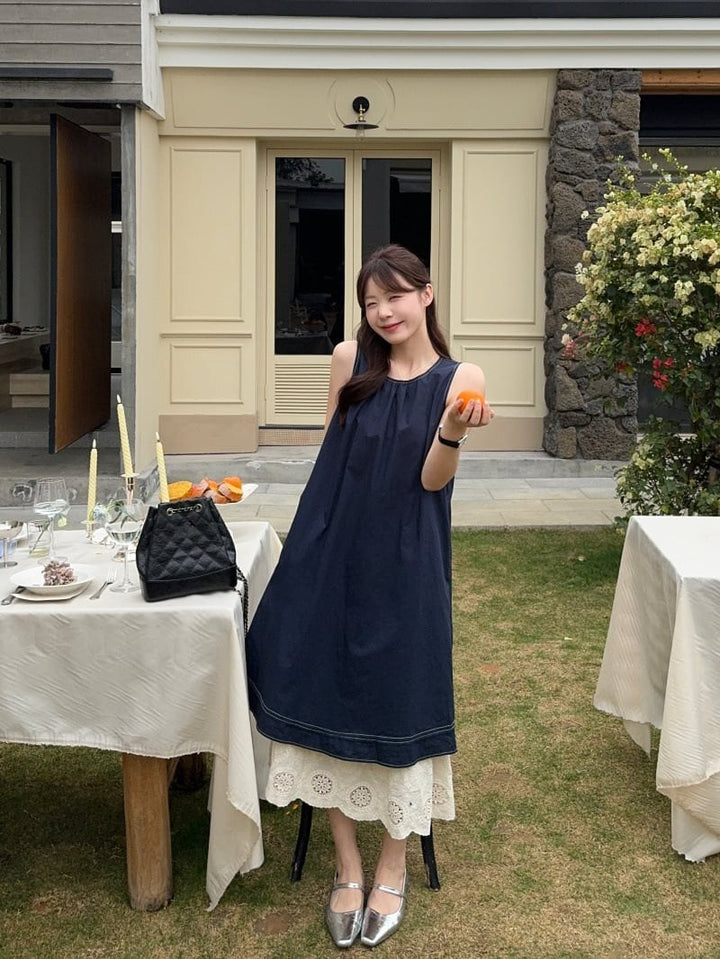 【dress】レース切り替えノースリーブワンピース　M29817