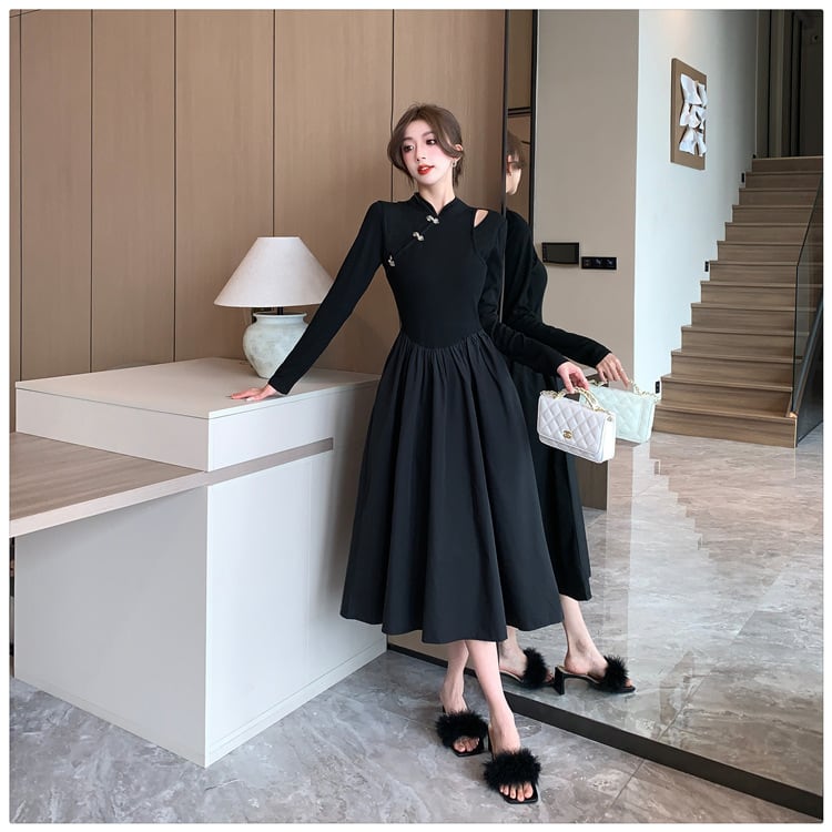 【dress】ニット切り替えワンピース　M25547