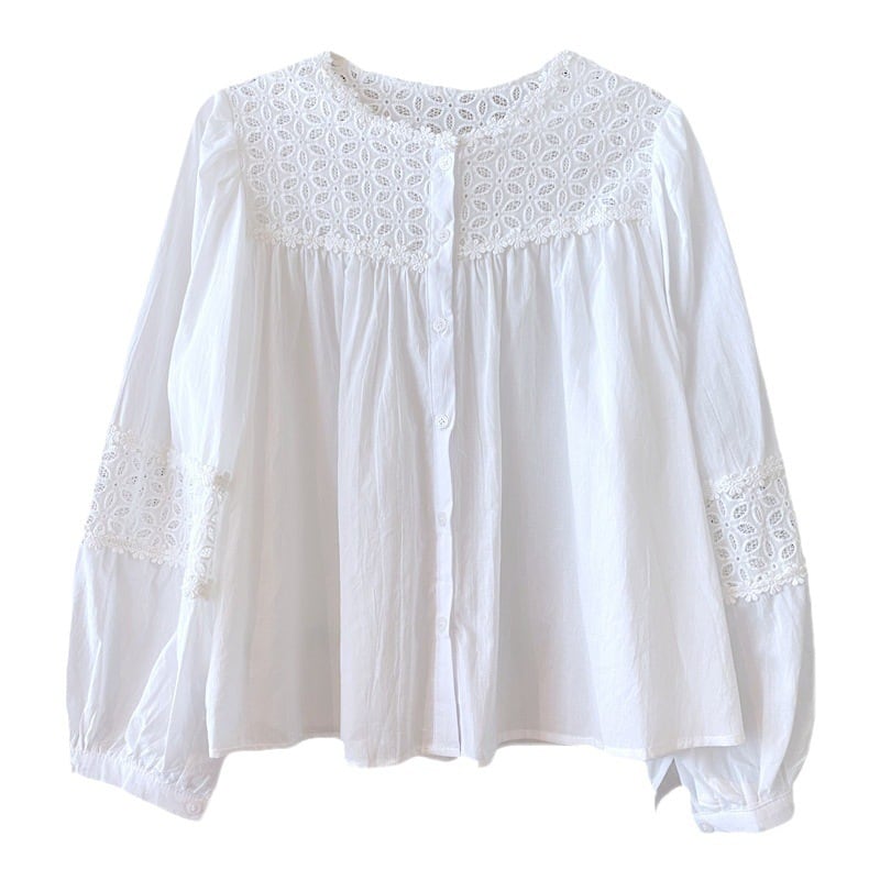 【tops】 爽やかな印象レース切り替え2色シャツトップス　M17297