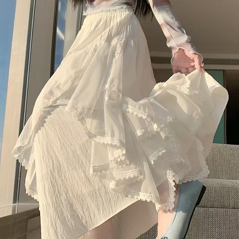 【bottoms】チュールドッキングイレヘムロングスカート Q8241