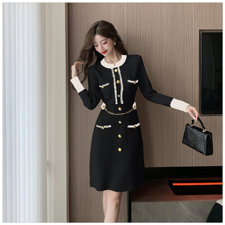 【dress】アウトポケットニットワンピース　M17902