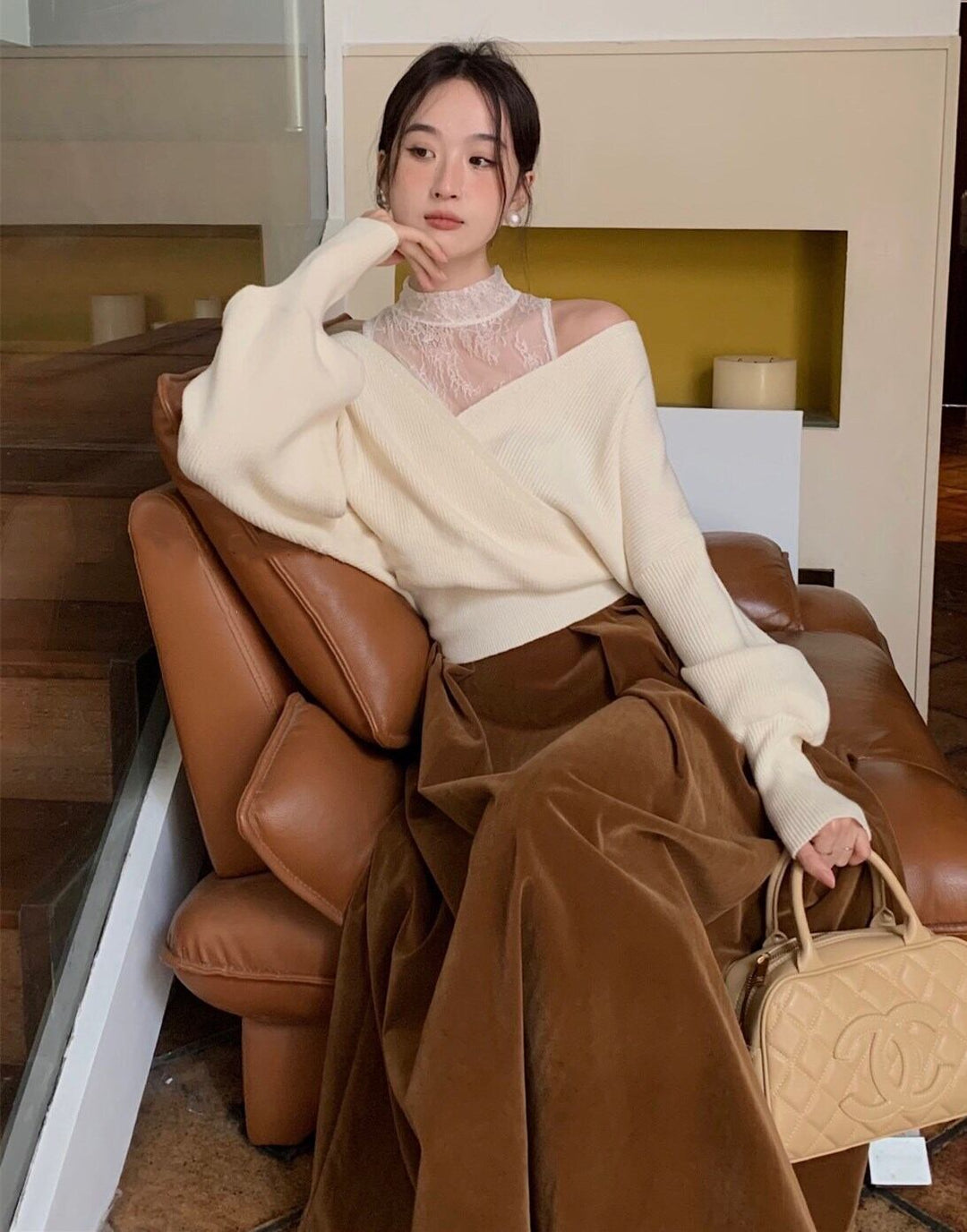 【tops】レースドッキングニットトップス     N2127