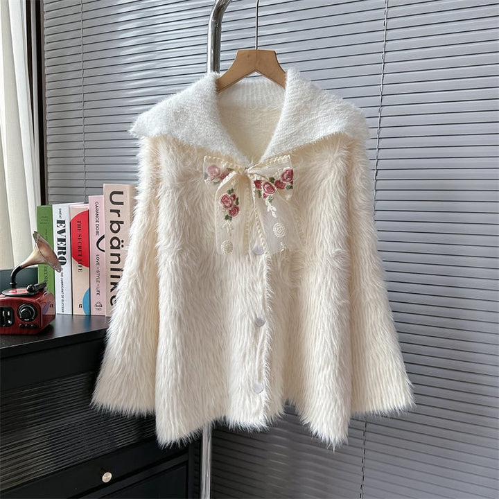 【outer】POLOネックシャギーニットカーデ　M18346