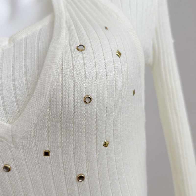 【tops】フェイクレイヤードニットトップス Q7960