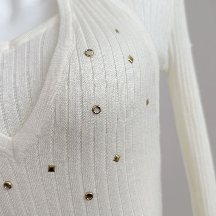 【tops】フェイクレイヤードニットトップス Q7960