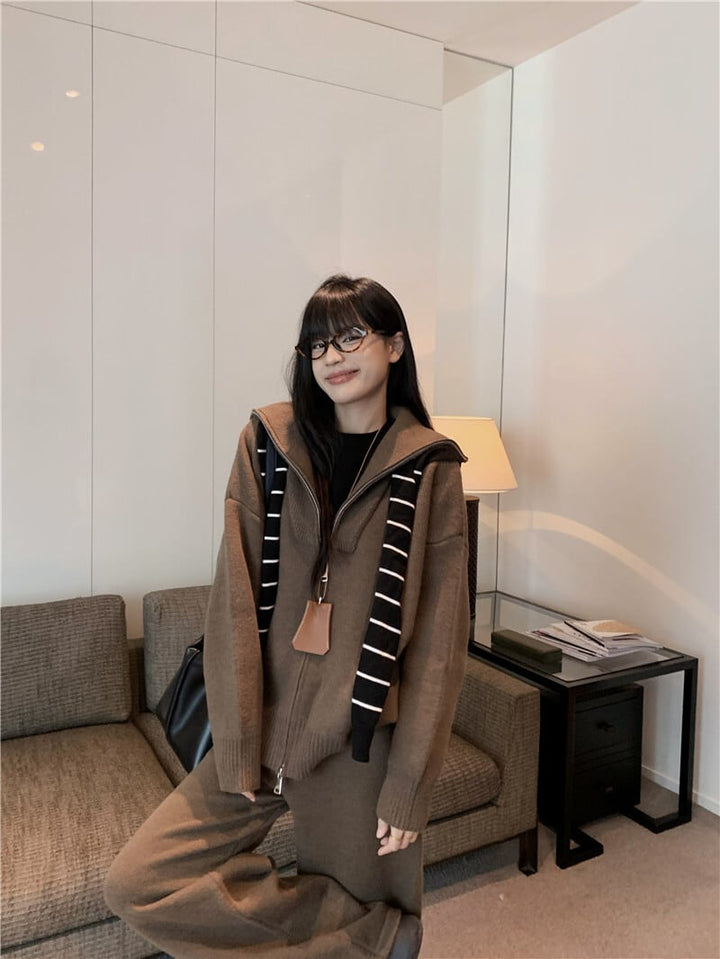 【set】ニットカーデ×ワイドパンツセット　M27220
