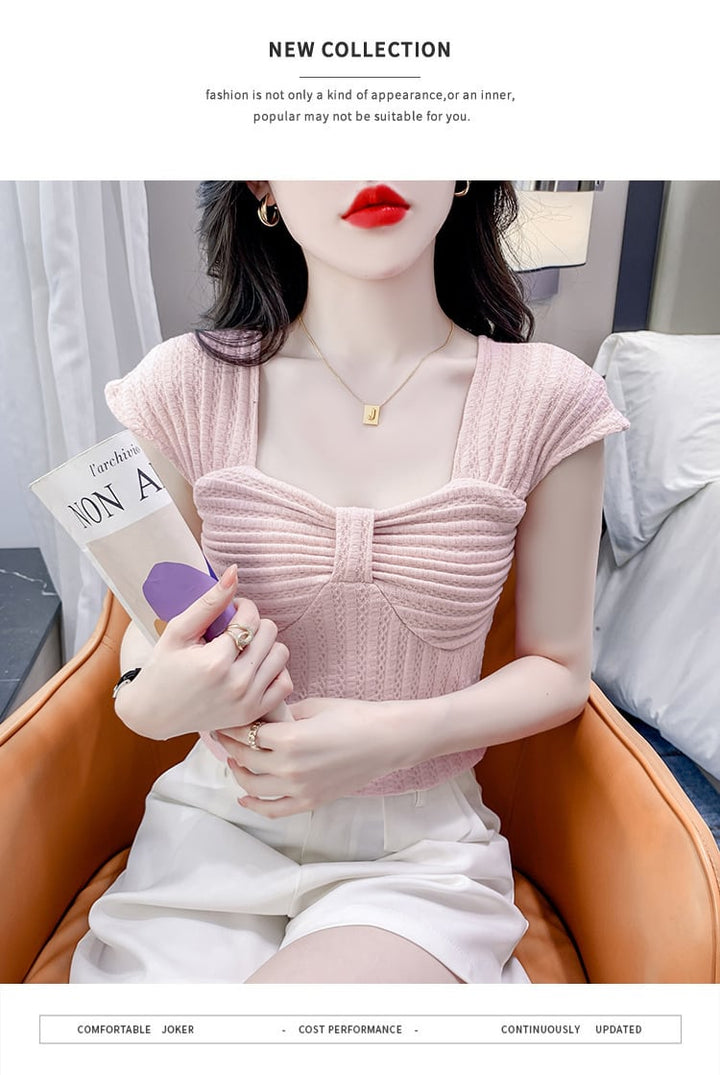 【tops】女子力アップエレガントTシャツ着心地良い　M17340