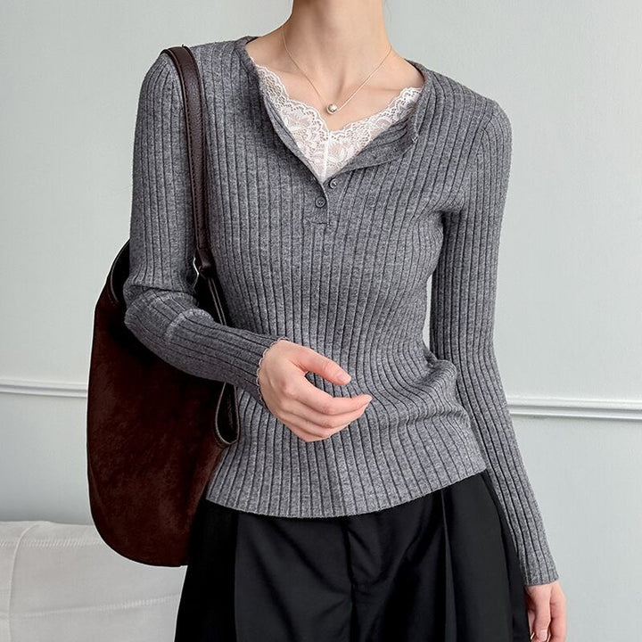 【tops】レースドッキングニットトップス Q6969