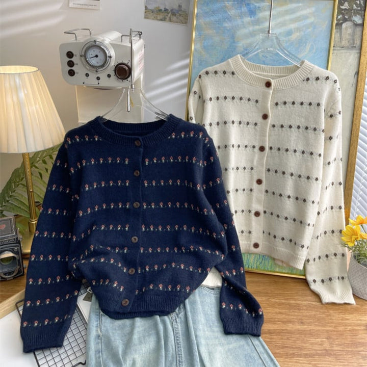 【outer】ボーダー柄ニットカーデ　M26578