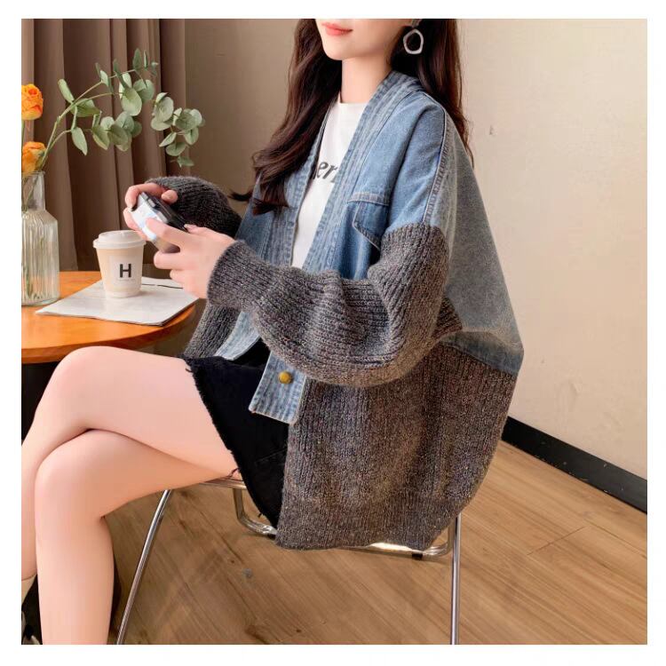 【outer】デニム切り替えニットカーデ　M29329