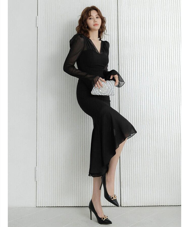 【dress】シアースリーブマーメイドデートワンピース　N2747