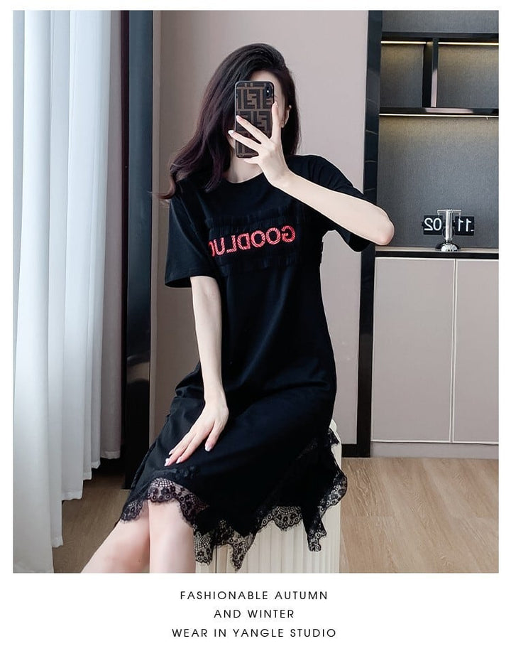 【dress】絶対欲しいレース切り替えTシャツワンピース　M17164