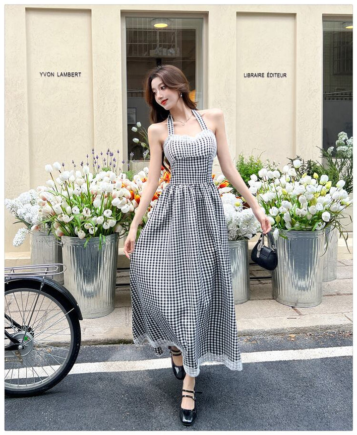【dress】レース切り替えホルターネックワンピース　M29995