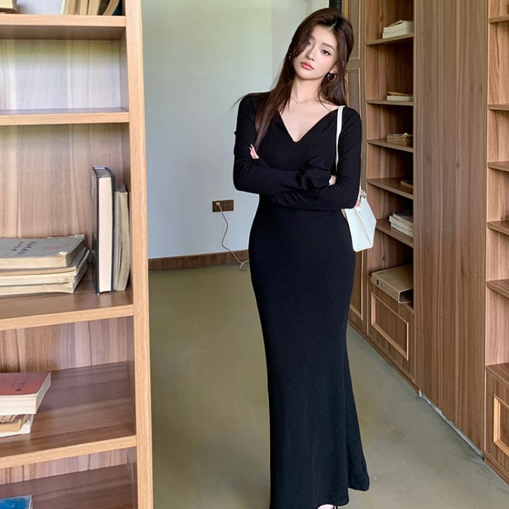 【dress】ニットロングワンピース Q6916