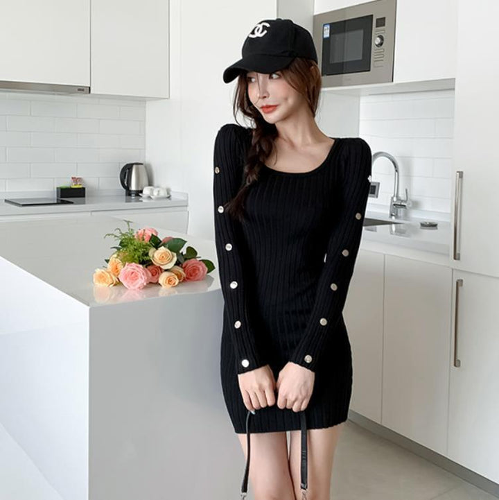 【dress】絶対欲しいボタンデザインニットワンピース　M17653