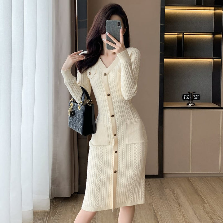 【dress】アウトポケットニットワンピース　M18255