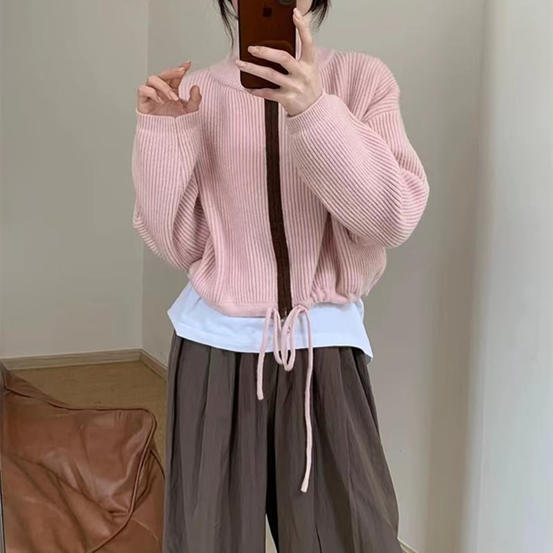 【outer】Wジップハイネックニットカーデ　M18226