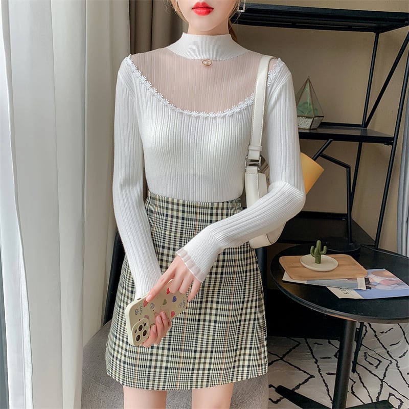 【tops】カットワークニットトップス　M18853