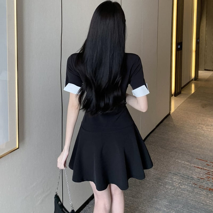 【dress】POLOネック切り替えワンピースベルト付き　M17173