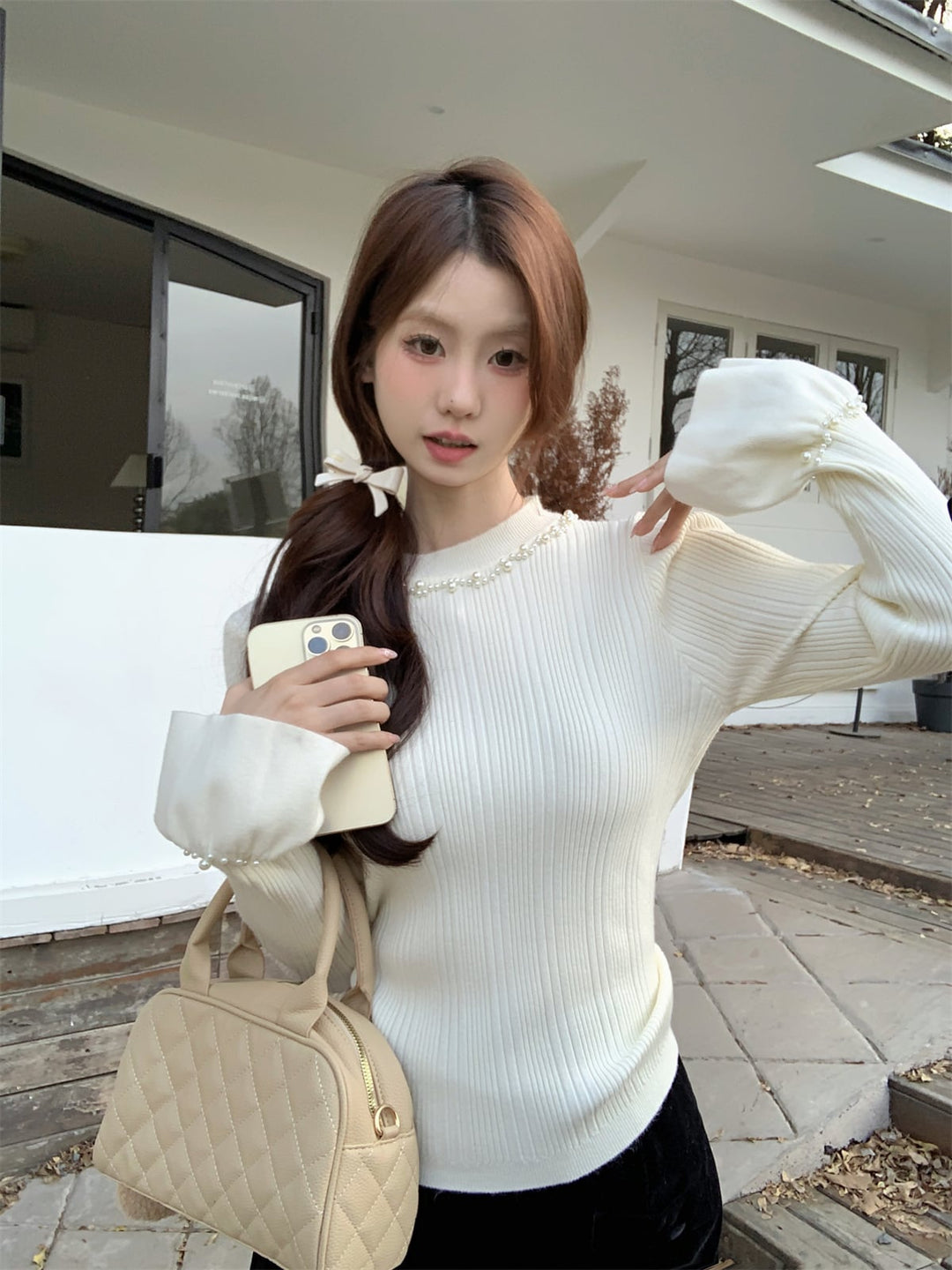 【tops】パールニットトップス　M26735