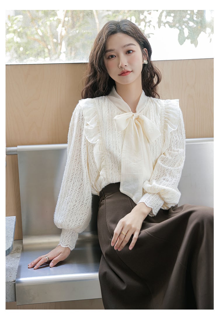 【tops】リボン付きシャツトップス　M21001