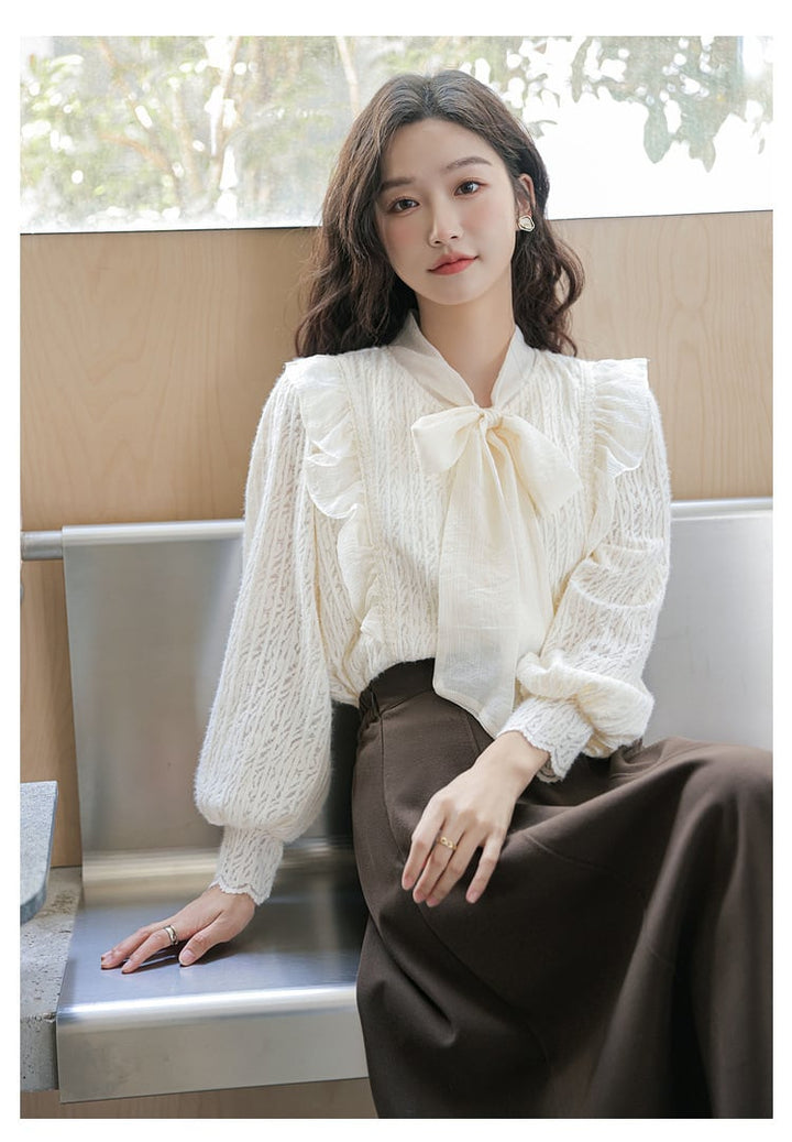 【tops】リボン付きシャツトップス　M21001
