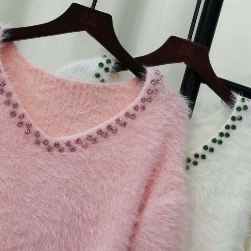【tops】ビジューグラデーションニットセーター　M26605