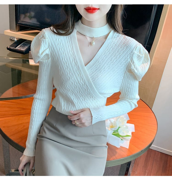 【tops】パフスリーブニットトップス　M18687