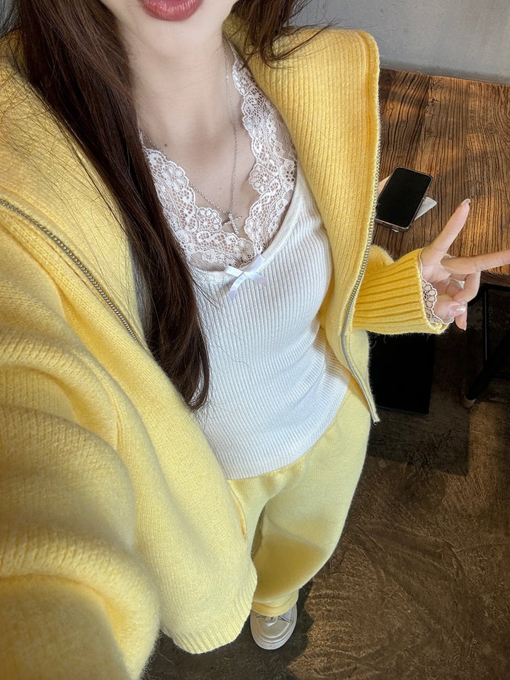 【set】ニットカーデ×ワイドパンツセット　M26920