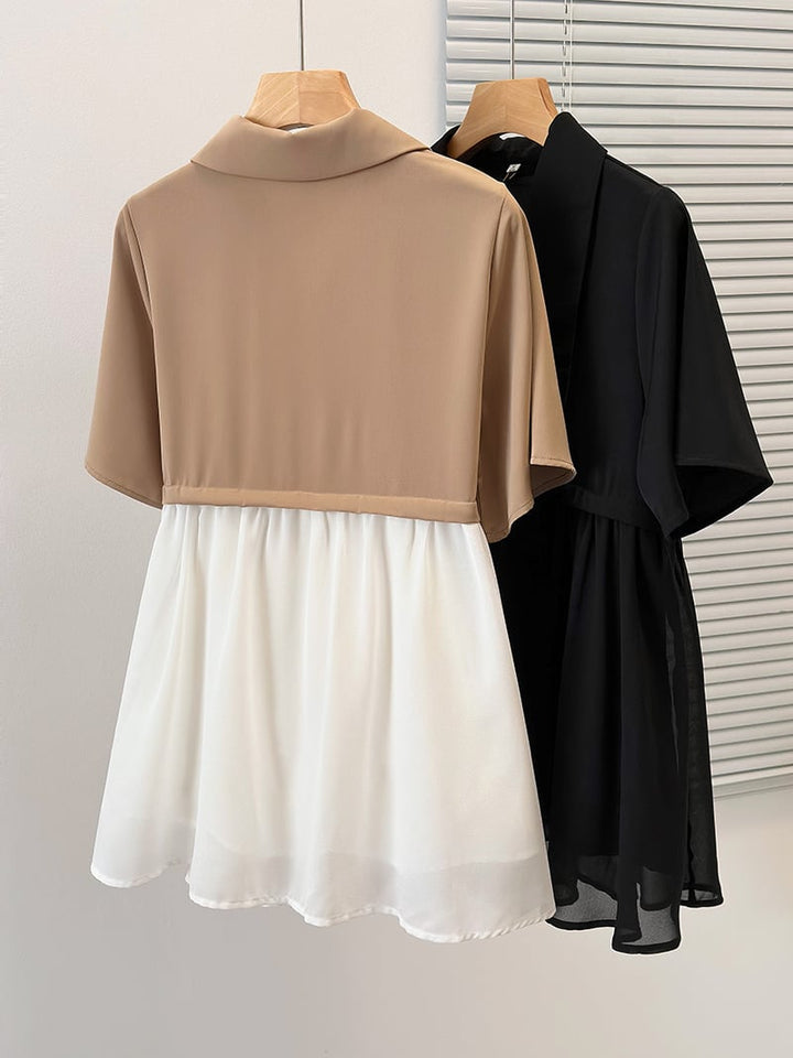 【dress】韓国系超人気切り替えシャツワンピースゆったり　M16780