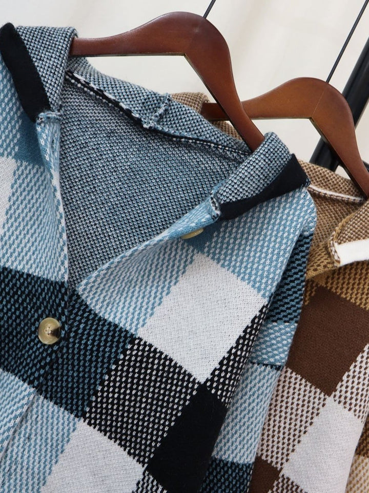 【outer】フード付きチェック柄ニットカーデ　M18507