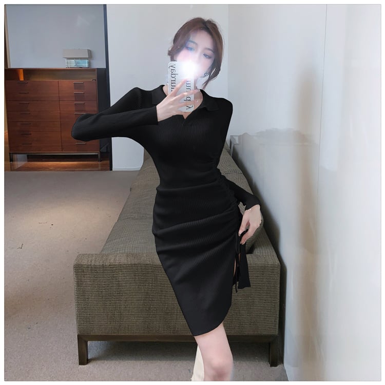 【dress】話題沸騰中 オシャレスリットニットワンピース　M17466