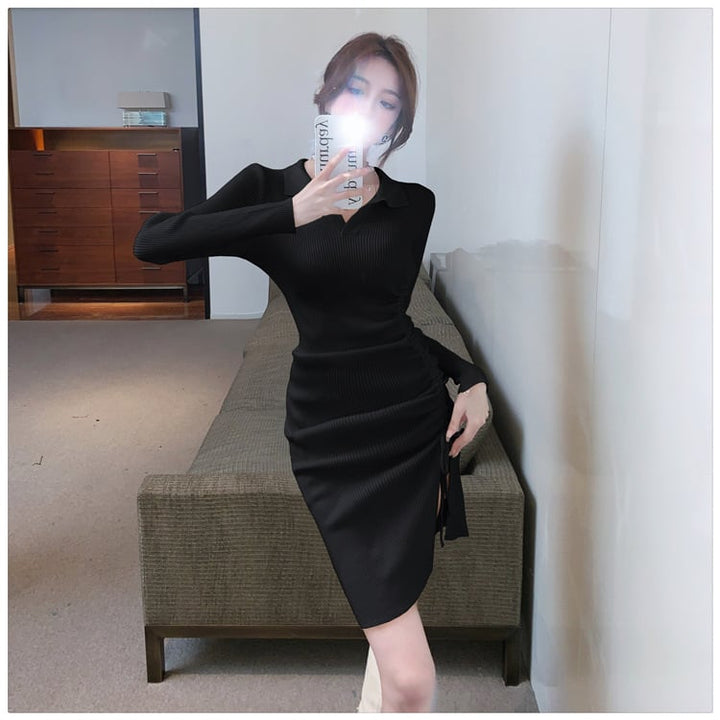 【dress】話題沸騰中 オシャレスリットニットワンピース　M17466